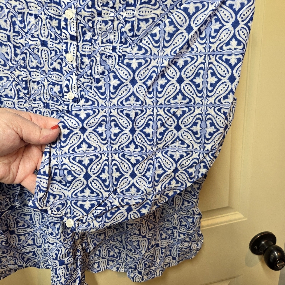 SOLD  Talbots Woman Medium Tunic Blouse Blue 3/4 Sleeve Button Front Boho Cotton - Picture 5 of 16